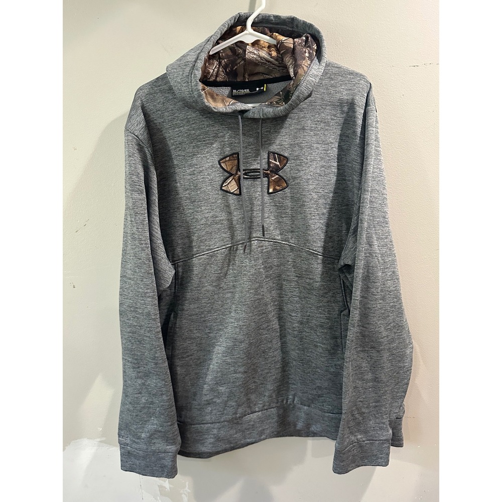 Under Armour Mens XL Storm Hoodie Gray RealTree Camo Logo Loose Fit Sweatshirt